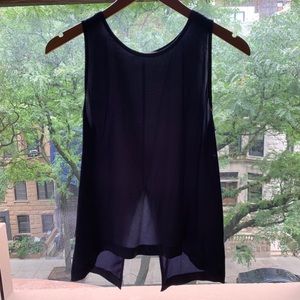 Everlane split-back silk tank in navy blue, size S